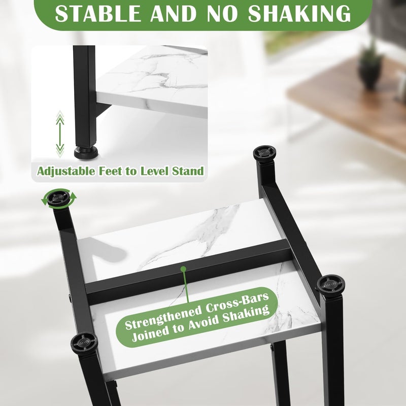 Dipion Tall Plant Stand Indoor,31 Inch Plant Stands,2 Tier Metal Plant Stand with Heavy Duty Wood,Marble White and Black - Image 2